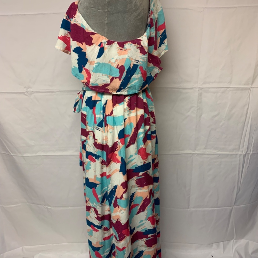 Emily wonder dress plus SZ 1X maxi one shoulder ruffle abstract print NWT - Picture 4 of 10